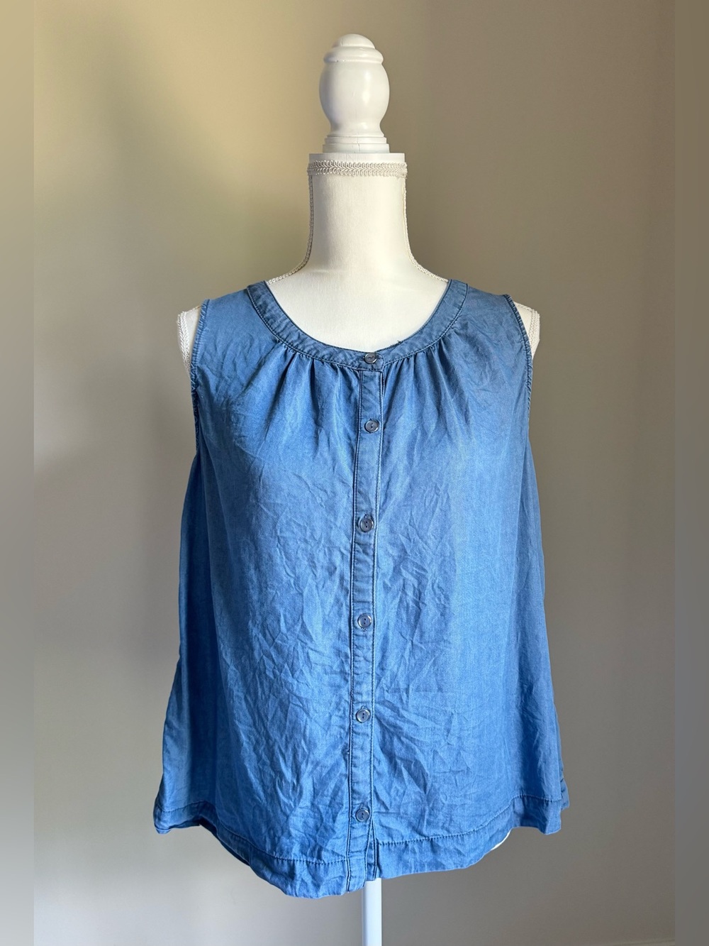 JANE + DELANCEY Chambray Blue Button Up Lyocell Swing Tank Top Sz S